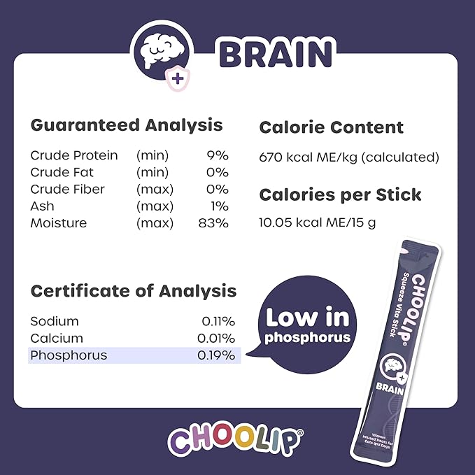 Choolip Squeeze Vita Stick Lickable Cat and Dog Treats – 49-Count Brain Support Sticks with Multivitamins, Soft Squeezable Paste for All Life Stages, Supporting Brain Health - Box with 7 Pouches