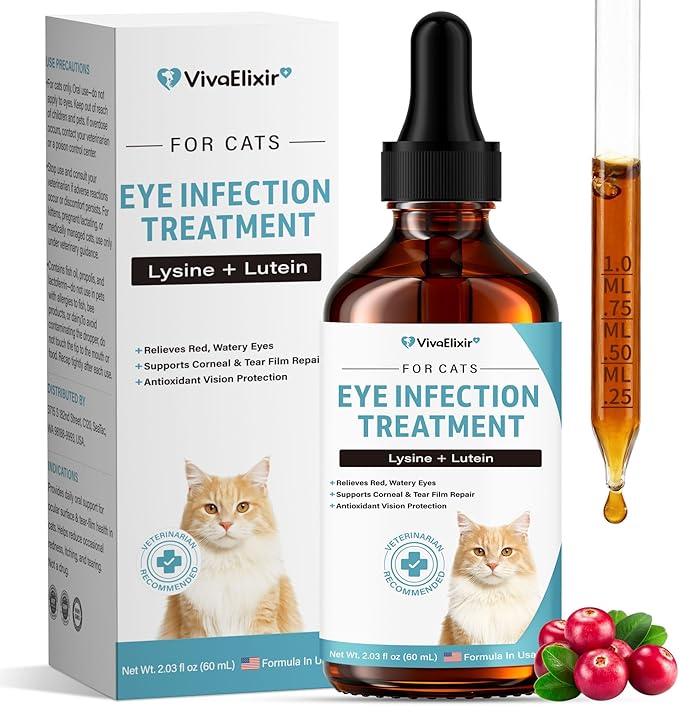 Cat Eye Infection & Vision Care Support | Cat Eye Conjunctivitis Support for Cats & Kittens | Soothes Red, Watery Eyes & Discharge | L-Lysine, Lactoferrin, Zinc, Lutein, Taurine | 2.03 fl.oz