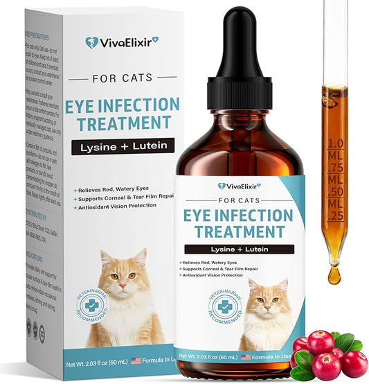 Cat Eye Infection & Vision Care Support | Cat Eye Conjunctivitis Support for Cats & Kittens | Soothes Red, Watery Eyes & Discharge | L-Lysine, Lactoferrin, Zinc, Lutein, Taurine | 2.03 fl.oz