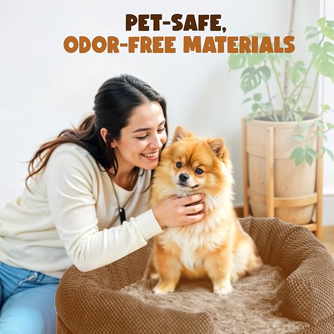 Plush Orthopedic Pet Bed for Small Dogs & Cats, 28" Oval Dog Sofa with Supportive Egg Crate Foam, Washable Removable Cover & Non-Slip Bottom, Bolstered Sides for Comfort, Camel (28")
