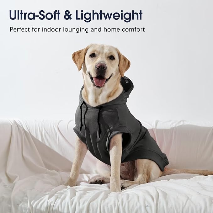 IECOii Dog Hoodie Medium Size Dog, Medium Dogs Sweater with Hood, Soft Pullover Hooded Sweatshirt for Dogs Boy and Girl Indoor & Outdoor, Machine Washable, Grey, Large (No Fleece Lined)