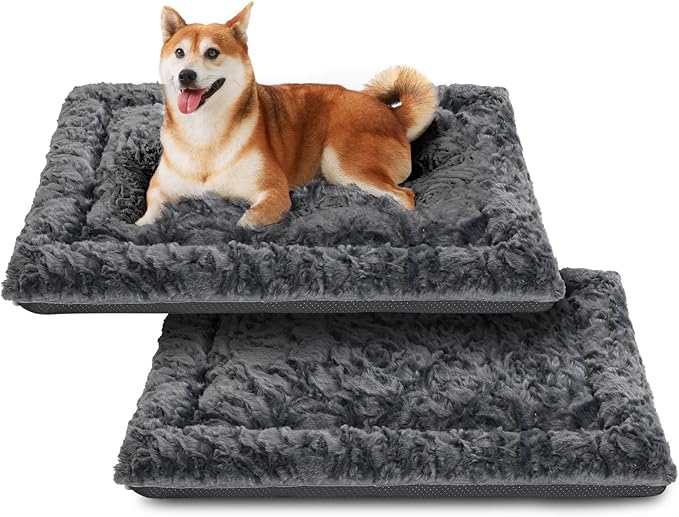 2 Pack Washable Dog Bed for Large Medium Small Dogs, Deluxe Plush Dog Crate Mat with Anti-Slip, Washable Orthopedic Durable Kennel Pad for Pet Sleeping Puppy (Dark Grey, 29"*21"*1.5")