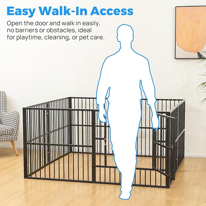 Dog Playpen - 32" Height Dog Pen, Heavy Duty Puppy Pen with Door, Safe & Sturdy, Easy Assemble for Indoor/Outdoor Pet Playpen (12 Panels with Door, Grey)