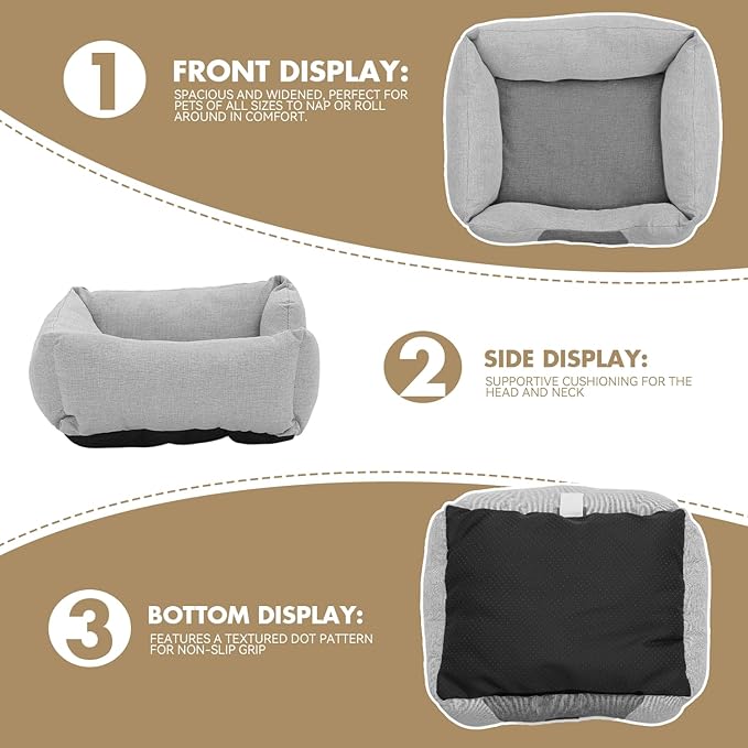 Athena Collection Small Dog Bed, 20 Inches Washable Dog Bed for Small Dogs Puppy Cats Pets, Cozy Soft Warming Fabric with Nonskid Bottom, Grey