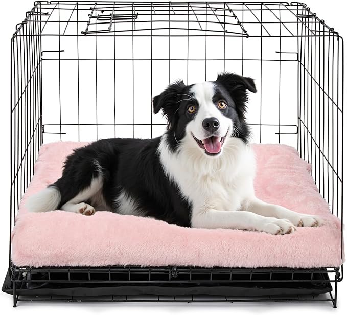 POMIU 2-Pack Washable Dog Bed, Deluxe Plush Crate Beds with Anti-Slip, Machine Washable Kennel Pad Sleeping Mat for Large, Medium and Small Dogs (2 Pack x Pink, 35.0" L x 23.0" W x 3.0" Th)