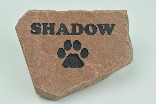 Personalized Red Pet Memorial Stone Headstone Grave Marker Dog or Cat with Paw Print and Engraved with Name of Your Pet