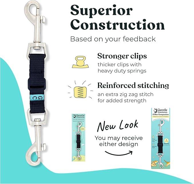 Gentle Creatures Collar Companion - Adjustable Backup Clip for Dog Harness, Prong, Pinch Collars, Gentle Lead - Double Ended Backup Clasp - Harness to Collar Safety Clip