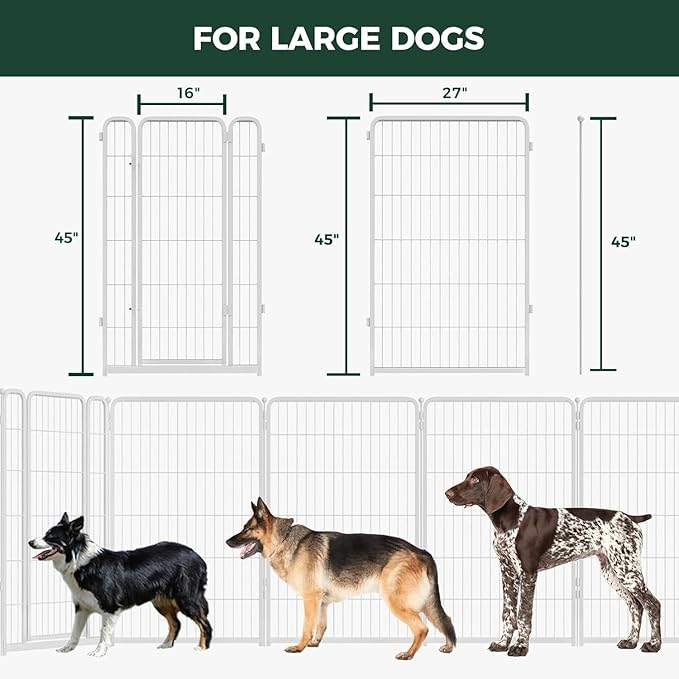 FXW Dog Gate Extra Wide Designed for Indoor Use, Adjustable Width Up to 83-inch Wide (45" H 3 Wire Panels for Large Dogs), White