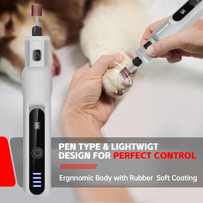 PHALANX 3.7V Dog Nail Grinder - Electric Pet Nail Grinder (Grey-3.7V)