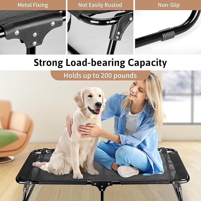 Foldable Elevated Dog Bed, 36"x23"x7" Raised Pet Bed with No Setup, Outdoor DogBed with Breathable Mesh, No-Slip Feet Durable Dog Cots Bed for Medium Sized Dogs, Black