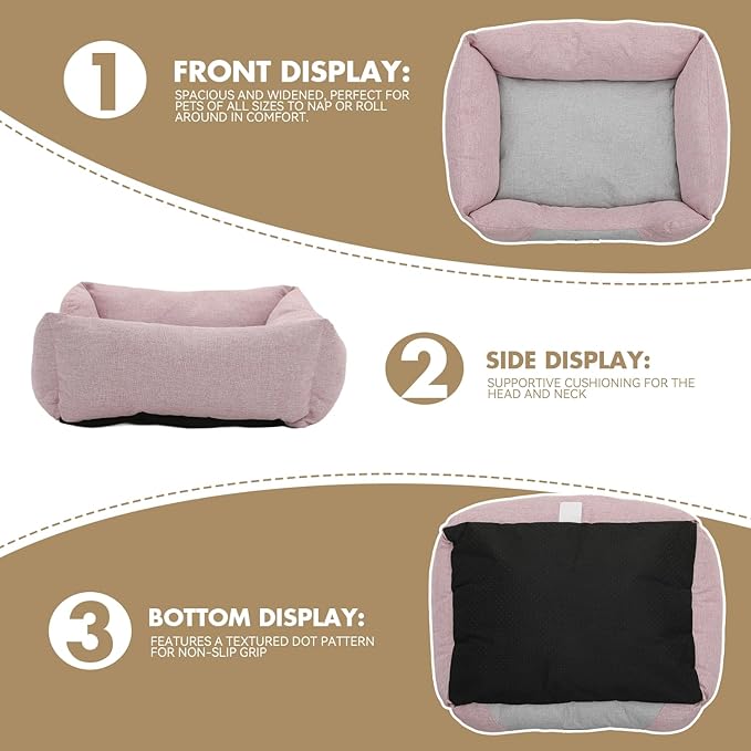 Athena Collection Dog Bed Medium Size Dog, 27 Inches Washable Dog Bed for Medium Cats Pets, Cozy Soft Warming Fabric with Nonskid Bottom, Pink