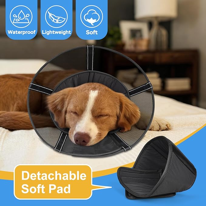 Dog Cone Collar to Stop Licking: Soft Mesh Recovery Collar After Surgery with Detachable Pad, Elizabeth Cone Alternative for Large Medium, Small Dogs, Normal Eating and Drinking (S, Black Mesh)