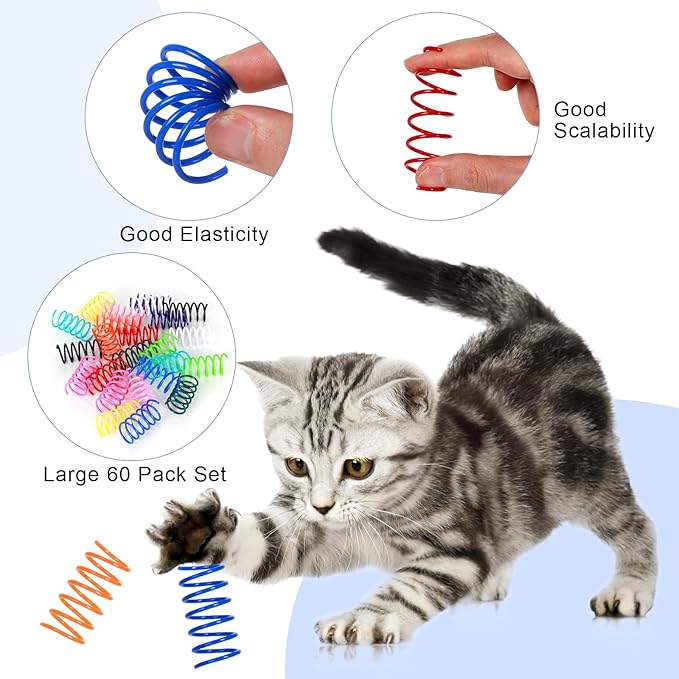 JCSHIMO 60 PCS 12 Colors Cat Spring Toys, Cat Spiral Springs for Indoor Cats, Kittens Toys Plastic Coil for Swatting, Biting, Hunting