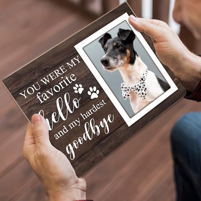 Pet Memorial Frame for Dogs - In Loving Memory Gifts, Forever in Our Heart (Brown)