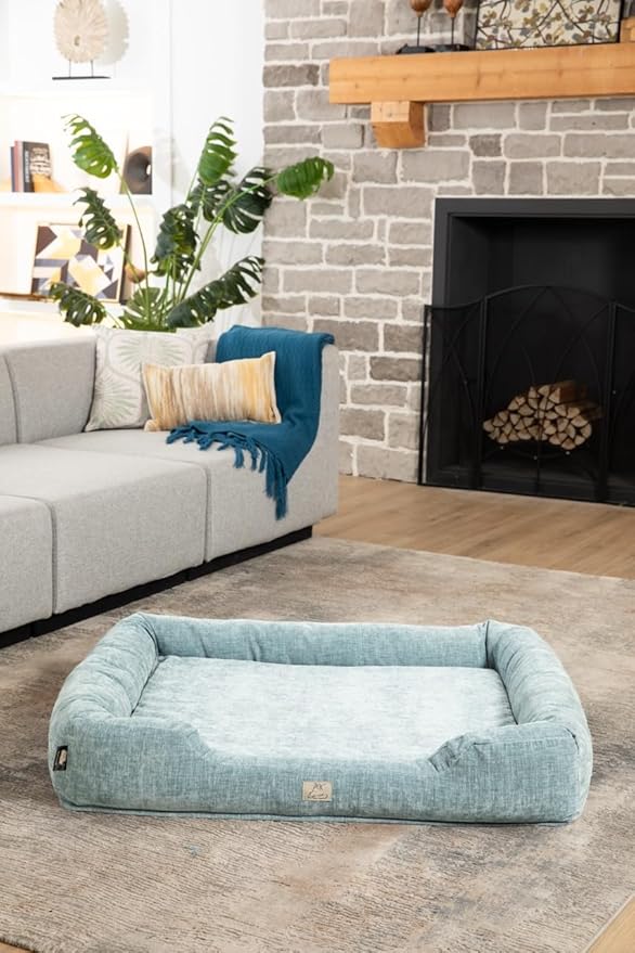Furry's Paradise Foam Cuddler Pet Bed with Waterproof Liners, Reversible Cushion, Washable Cover, Recycled Fibers and Non-Slip Bottom. (Shallow Seas, Orthopedic Large)