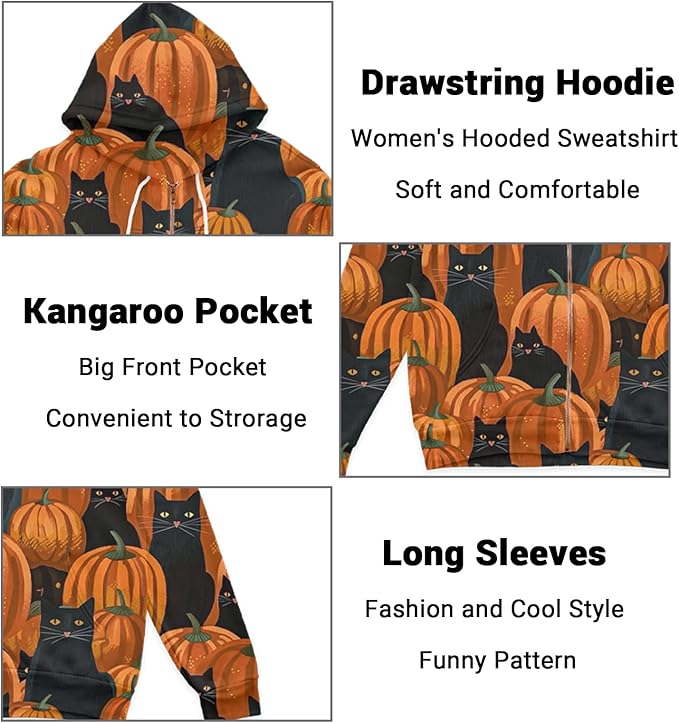 Women's Zip Front Plaid Sweatshirts Print Hoodie Fall Jackets Long Sleeve Casual Drawstring Clothes
