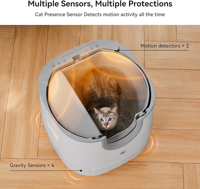 FuroomateCare F8 Self-Cleaning Cat Litter Box – Large Capacity, Open-Top Design for Multi-Cat Homes, Enhanced Safety Features Includes Trash Bags