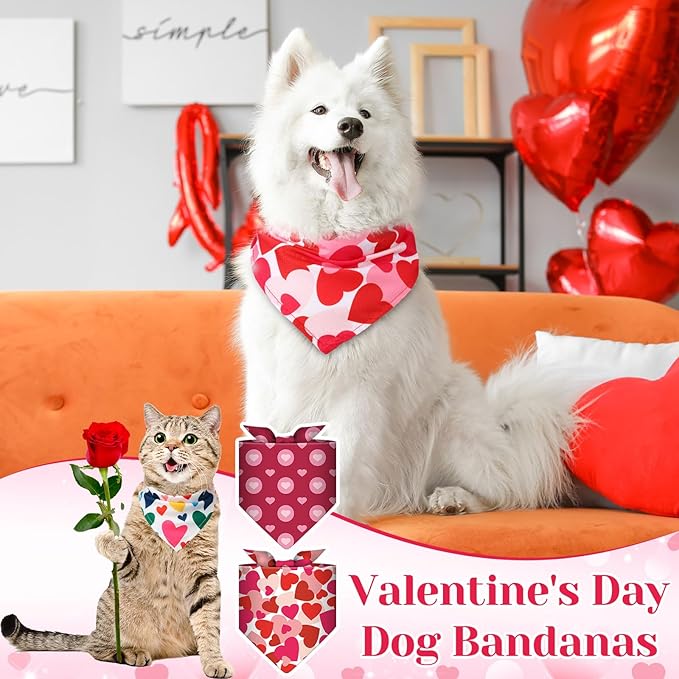 Amylove 120 Pcs Christmas Dog Bandanas Bulk Thanksgiving Day Holiday Triangle Dog Pack Puppy Kerchief Bandana Adjustable Pet Scarf for Pet Cat Costume Accessories Decor(Love)