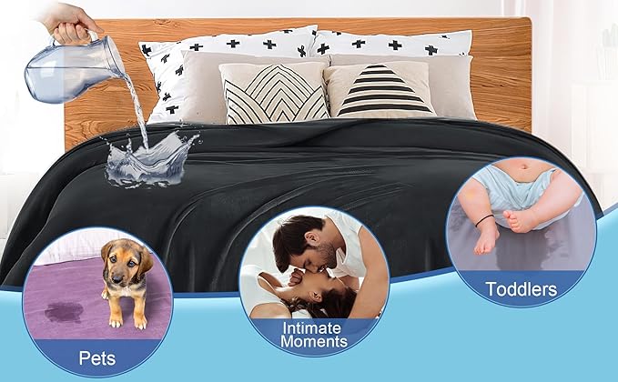 King Size Waterproof Blanket – Spill-Proof, Water-Resistant Flannel Blanket for Bed, Couch, Kids & Pets Protection, Reversible Cozy Design (Passion Red & Midnight Black, 90x108)