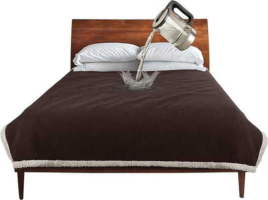 Catalonia Waterproof Bed Blanket, Washable Leakproof Bed Cover, Reversible Protector Blanket for Couch Sofa, Stain Proof Blanket Pad for Adults, 80X60 inches, Brown