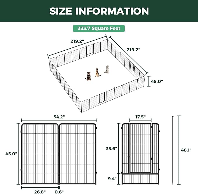 FXW Instant Unleashed Dog Playpen, Portable Pet Fence for Outdoor, RV Trips, and Camping, 45inch, 32 Panels for Large Dogs│Patented