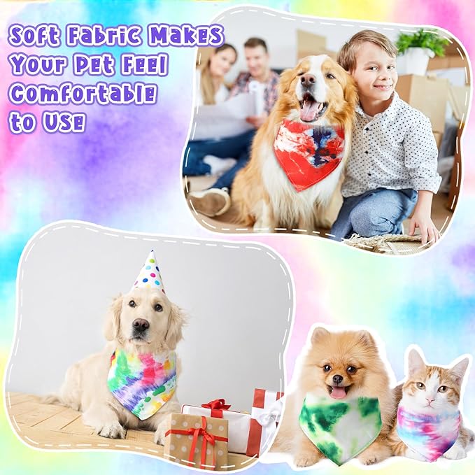Amylove 120 Pcs Christmas Dog Bandanas Bulk Thanksgiving Day Holiday Triangle Dog Pack Puppy Kerchief Bandana Adjustable Pet Scarf for Pet Cat Costume Accessories Decor(Tie Dye)