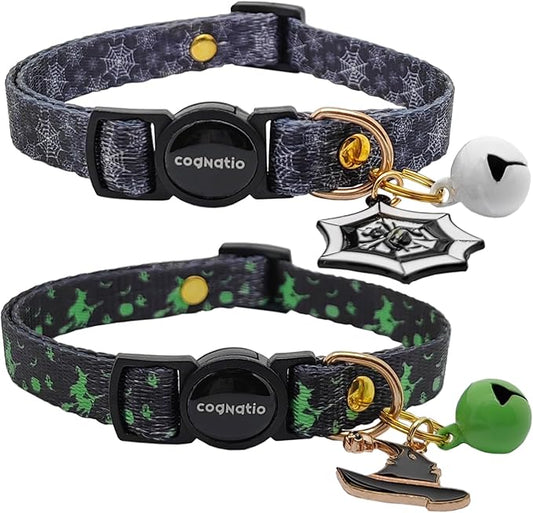2 Pack Breakaway cat Collars with Bell,Safety Quick Release Pendant Cute Kitten Collar,Adjustable 20-30cm (Halloween3, 20-30cm)