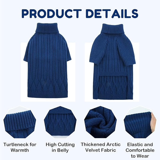 XL Dog Sweaters - Warm Winter Fall Dog Knitwear, Turtleneck Doggie Christmas Sweater, Pet Sweatshirt Clothes Outfit Knit Labrador (Blue XL)