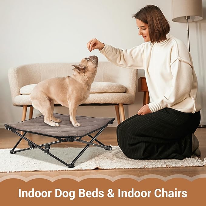 KingCamp Elevated Dog Bed for Small Dogs, Raised Outdoor Indoor Portable Cooling Cot Lifted Pet Hammock Off Ground with Washable Breathable Mesh & Frame with Non Slip Foot for Camping Backyard, Black