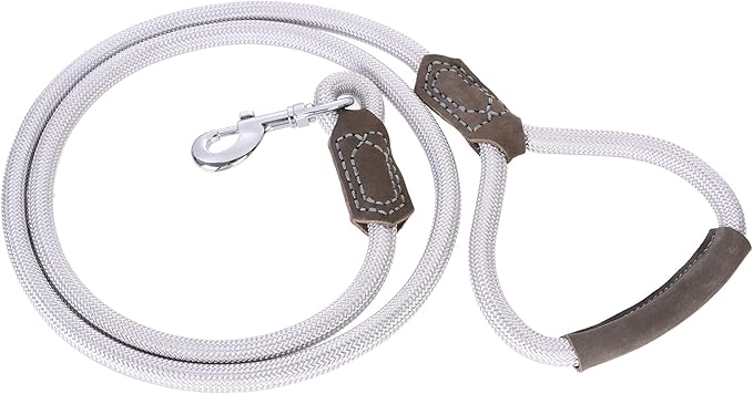 Mile High Life | Premium Leather Dog Leash | Strong Rope Leash | Leather Handle | Zinc Alloy Strong Clasp | Small Medium Large Dogs | 4/5/6 Feet(Sliver, 72 Inch (Pack of 1))