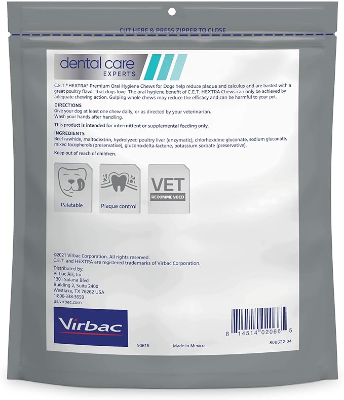 Virbac C.E.T. HEXtra Premium Oral Hygiene for Dogs, 26-50 lbs.