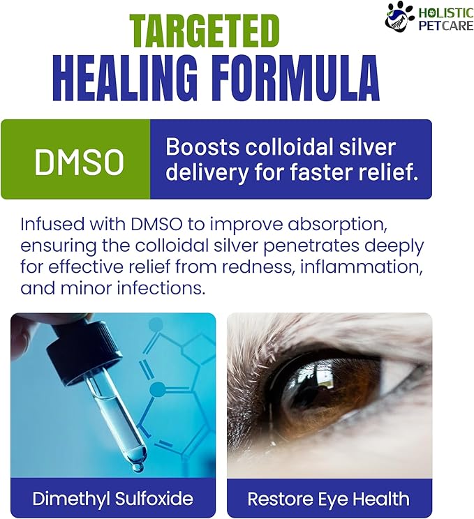 Holistic Pet Care Eye Ulcer Drops - Colloidal Silver with DMSO Drops for Dogs & Cat Eye Infections & Irritations -Eyes Care Solution Reduces Cataracts - All Natural Pet Health Care (4 oz)