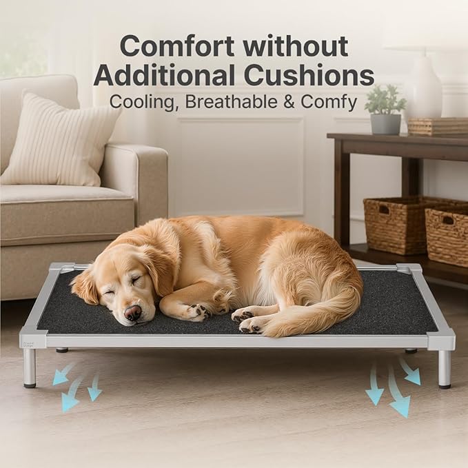 Chew Proof Elevated Dog Beds Medium Large Sized, Aluminum Alloy Dogs Supplies Raised Cot for Cooling Indoor/Outdoor/Camping Use Indestructible & Washable Pet Bed for Crate-48.4"x 32.7" x 7"