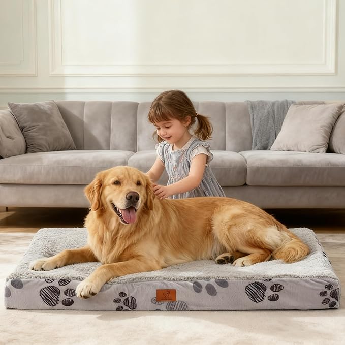 Waterproof Orthopedic Dog Bed for Large Medium Sized Dogs 35x22 Inch - Egg Crate Foam Pet Crate Bed with Removable Washable Cover, Plush Top Anti-Slip Bed Mat, Navy