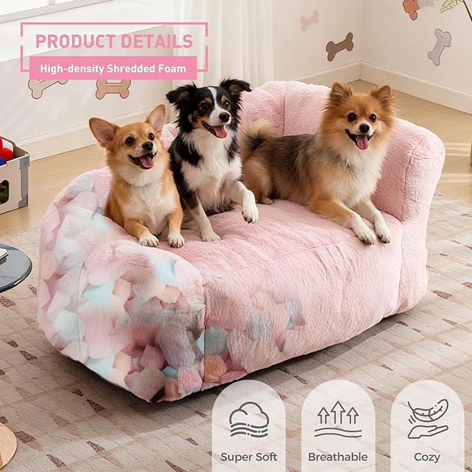 Dog Sofa Couch for Extra Large Medium Dogs, 51” Memory Foam Pets Sofa with Faux Fur Fabric Pink