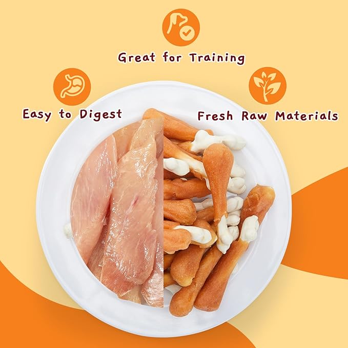 Jungle Calling Chewy Chicken Dog Treats Real Chicken Calcium Bone, Rawhide Free, Teeth Clean & Breath Fresh Dog Training Treats for Small/Medium Dogs, 21.2 oz