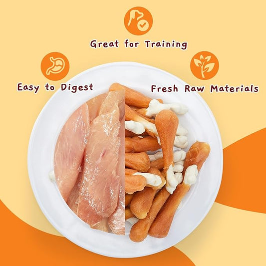 Jungle Calling Chewy Chicken Dog Treats Real Chicken Calcium Bone, Rawhide Free, Teeth Clean & Breath Fresh Dog Training Treats for Small/Medium Dogs, 21.2 oz