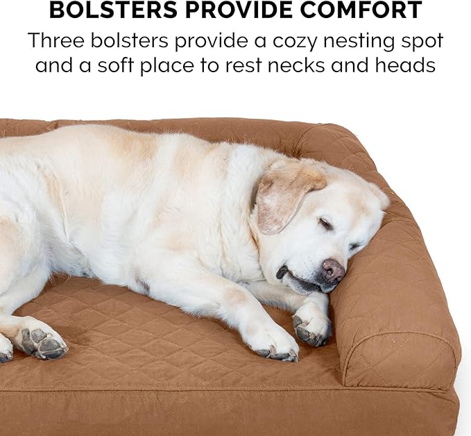 FurHaven Classic Sofa Orthopedic Dog Bed for Large Dogs with Orthopedic Egg Crate Memory Foam for Joint Support, Removable Washable Cover, Large, Quilted Sofa, Toasted Brown