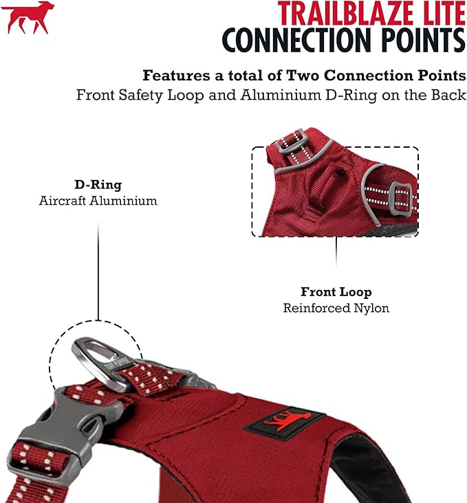 Tuff Pupper All-Day Wear Dog Harness | for Walking, Trail Running, Hiking | Front & Back Leash Clips | Reflective Trim | Easy On/Off Buckles | Lightweight Breathable | No Pull Design (L/XL, Red)