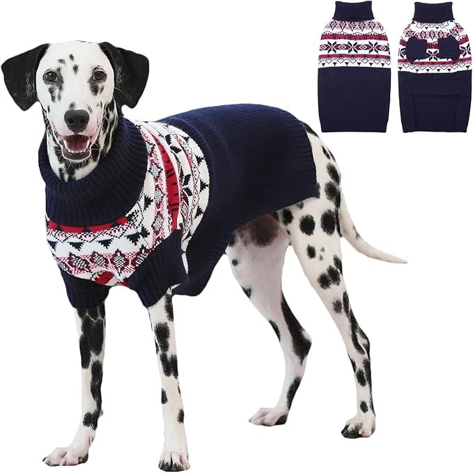 IECOii XL Dog Sweater,Large Dog Christmas Sweater,Warm Pullover Knitwear For Male Female Dog,Holiday Turtleneck Sweater For Large Dogs Boy Girl,Blue Dog Sweater For English Bulldog,Corgi,Boxer,X-Large