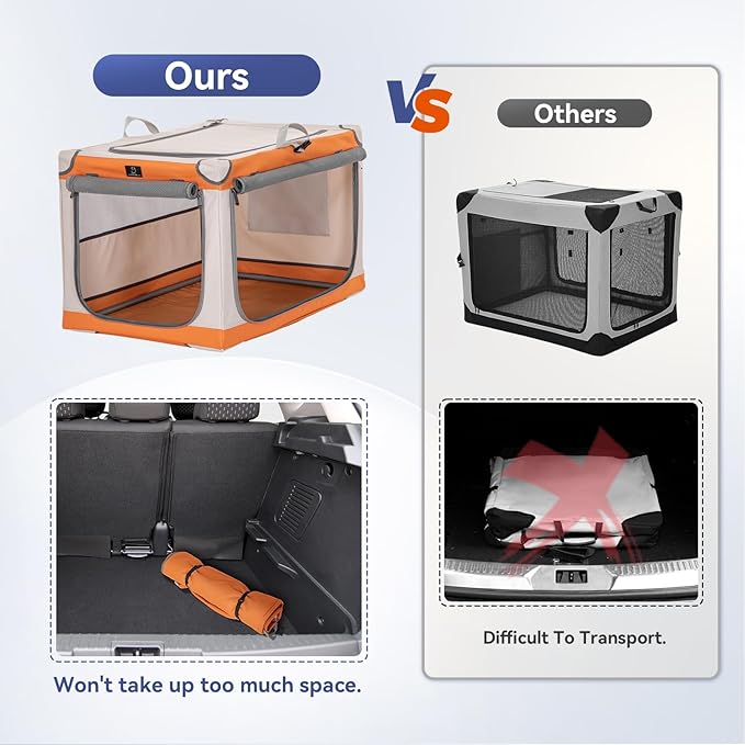 A 4 Pet Soft Dog Crate 40 Inch Large Portable Collapsible Pet Travel Kennel, 3-Door Lockable Zippers & Reinforced Steel Frame, Easy Setup, Mesh Panels — Ideal for SUV, Car, Camping & Home Use