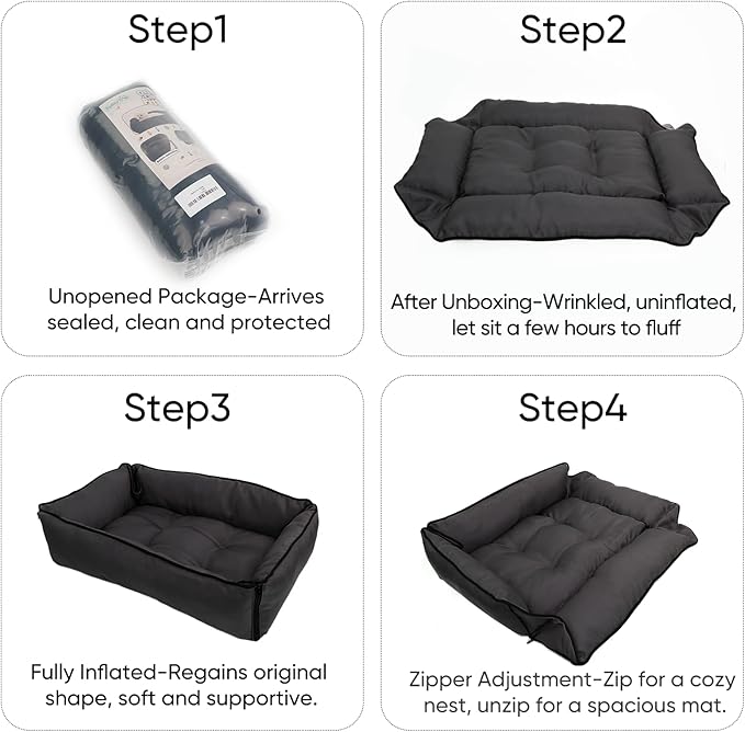 Waterproof Oxford Dog Bed, Foldable Crate Mat for Small Medium Dogs, Orthopedic Pet Cushion with PP Cotton, Chew Resistant, Anti-Slip Base, Indoor Outdoor Washable Portable Bed, Black