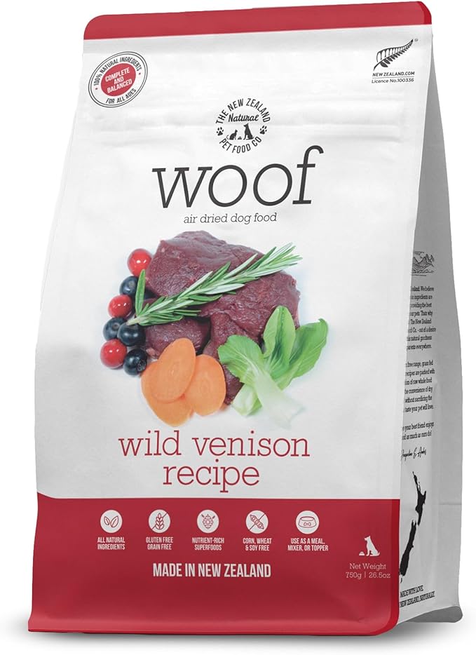 The New Zealand Natural Pet Food Co WOOF Air Dried Dog Bites -Venison Recipe Air Dried Dog Food,High Protein Venison, Healthy Dog Food,26.5oz