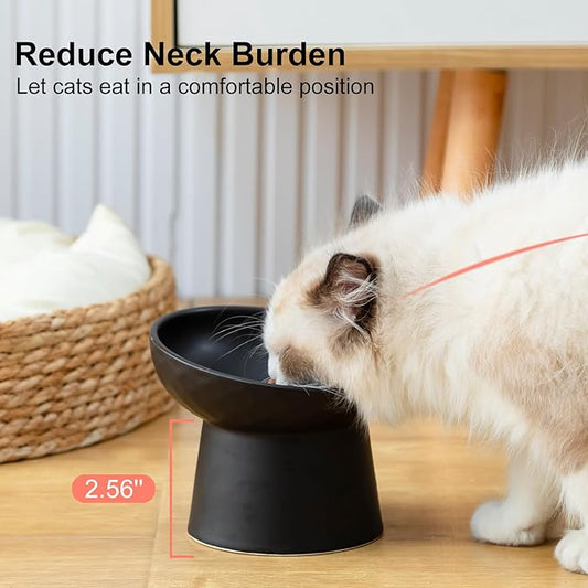 YauYik Raised Cat Bowl Black, Elevated Cat Food Bowls with Tilted Angle, Stress Free, Anti Vomiting, Ceramic Water Bowl for Cats Small Dogs Feeding Dish, 8 Ounces