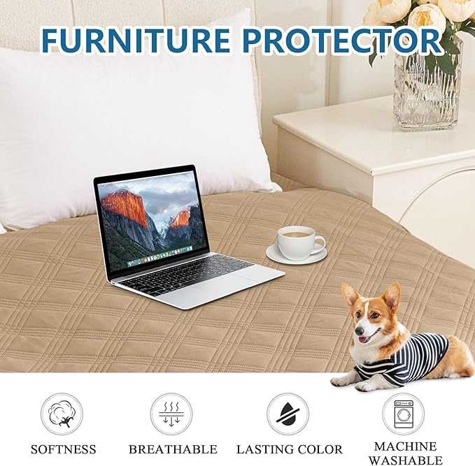 hyha Waterproof Dog Blanket, Reversible Pet Bed Blanket, Soft Sofa Couch Cover for Dogs Washable, Waterproof Pet Couch Covers for Sofa Puppy Cats Furniture Protector(82"x102", Camel/Beige)