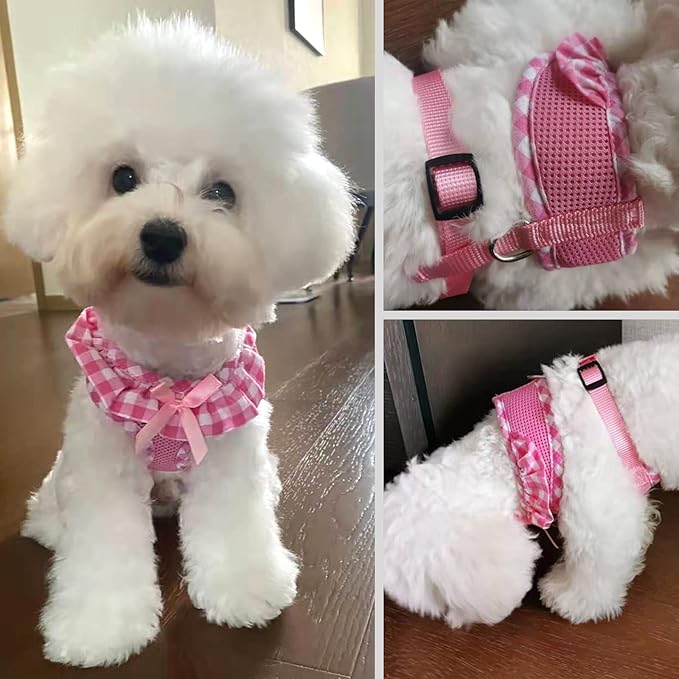 SuperBuddy Upgraded Soft Mesh Dog Harness, Super Breathable Lightweight Pet Harnesses for Puppy Outdoor Walking, Pink -XSmall