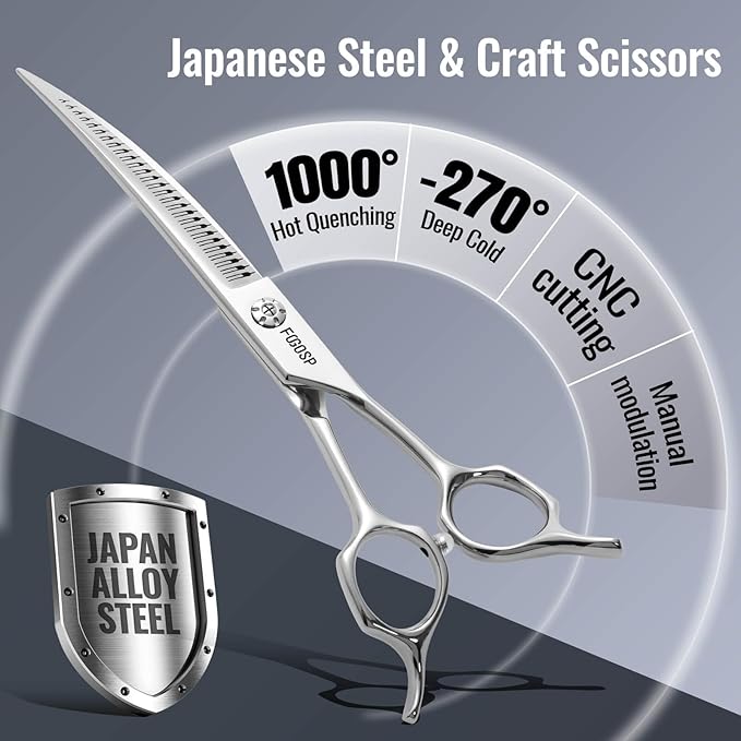Magic Curved Natural Chunkers Dog Grooming Scissors Professional 7'' Pointy-tongued Curved Thinning Shears for Pet Cat Shih Tzu, Schnauzer 70% Thinning Rate Japan 440C 37 Teeth