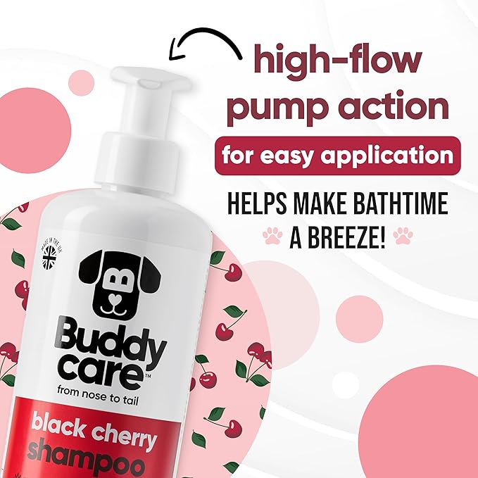 Black Cherry Dog Shampoo by Buddycare | Dry Skin & Itchy Skin Relief for Smelly Dogs | Deep Cleansing for Dogs Puppy Sensitive Skin | Dog Shampoo & Conditioner | with Aloe & Vitamin B5 (16.90oz)
