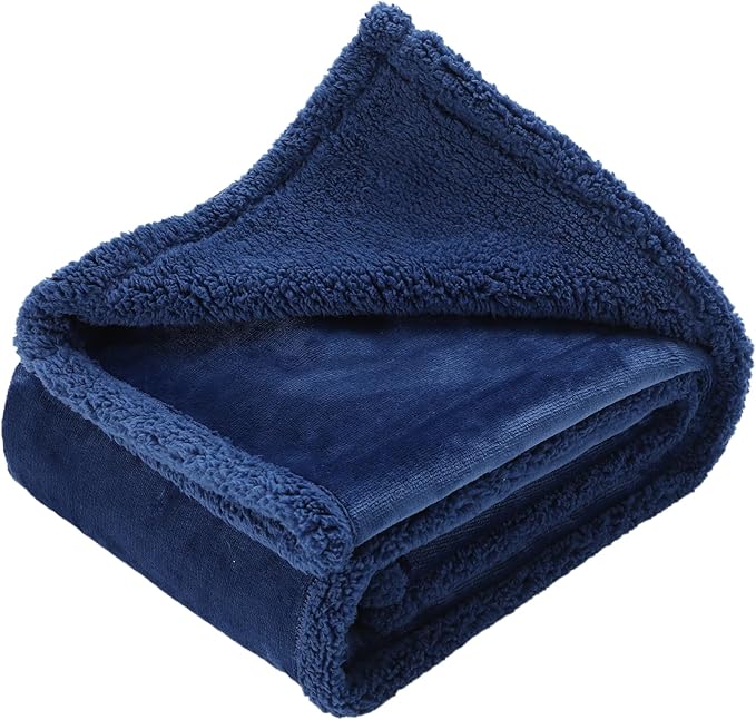Waterproof Pet Blanket for Medium Large Dogs Washable Fluffy Thick Jacquard Shag Fleece Warm Sherpa Pet Blanket Cats Puppy Couch Protection (Navy Blue XL57*85inches)