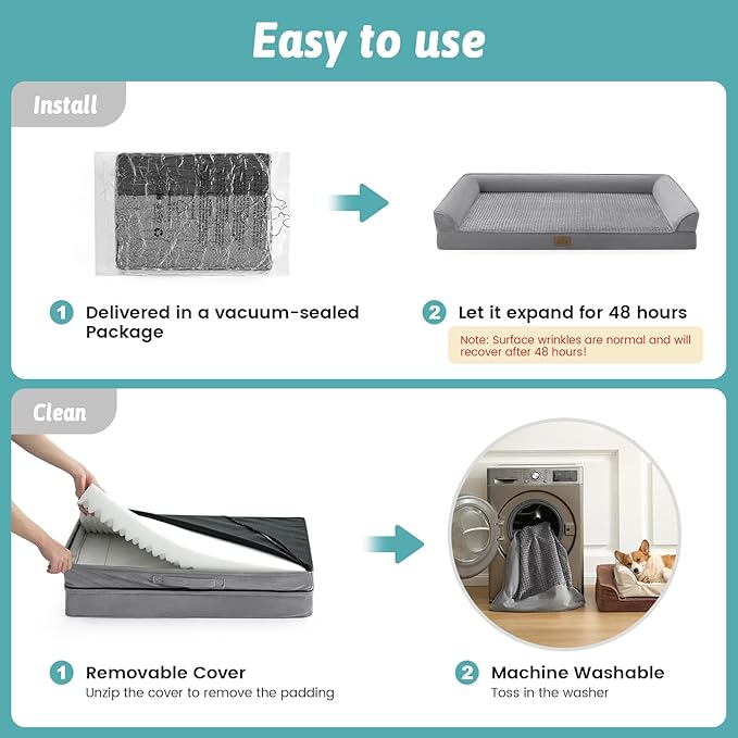 Orthopedic Dog Bed for Medium Small Size Dogs, Bolster Pet Couch with Waterproof Lining, Egg Crate Foam Sofa for Pets Up to 30 lbs, U-Shaped, 30x20x6.5 inch, Grey